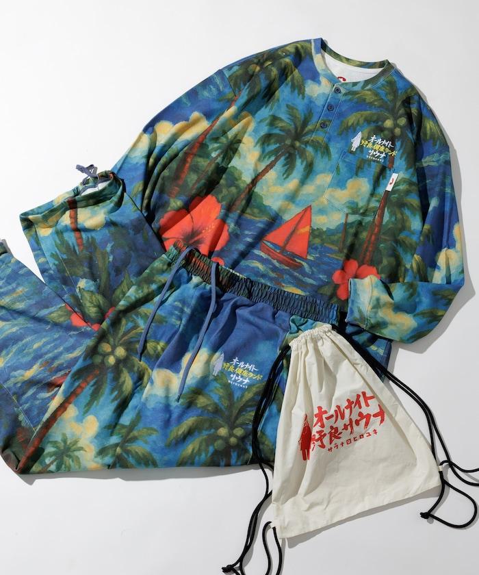 聯名 KANNAIGI × サウナ田ヒロユキ 長袖加絨館內服套裝 含束口揹包