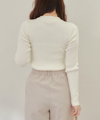 【RMAF】珍珠裝飾小高領羅紋針織衫