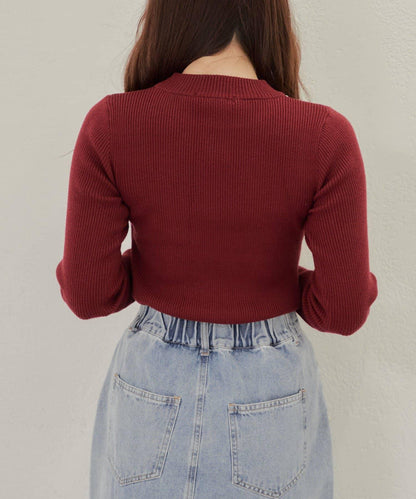 【RMAF】珍珠裝飾小高領羅紋針織衫