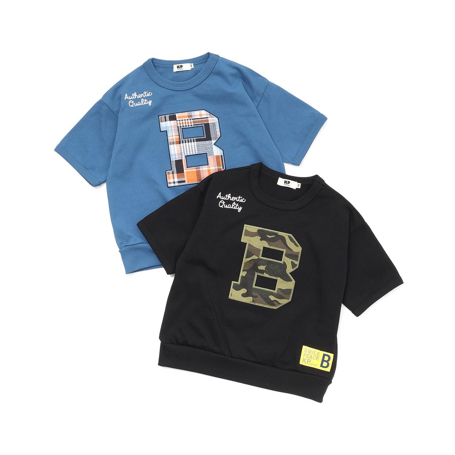 B貼布裝飾六分袖T恤