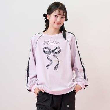 蕾絲蝴蝶結貼花長袖T恤