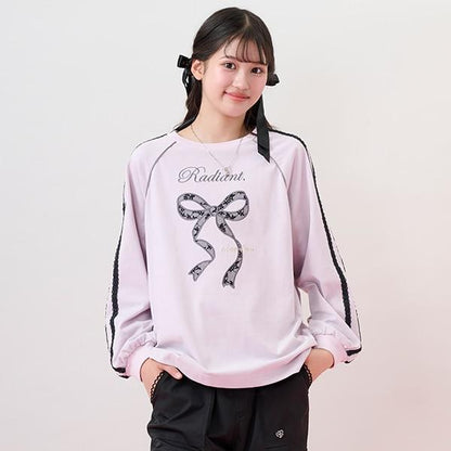 蕾絲蝴蝶結貼花長袖T恤