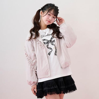 蕾絲蝴蝶結貼花長袖T恤