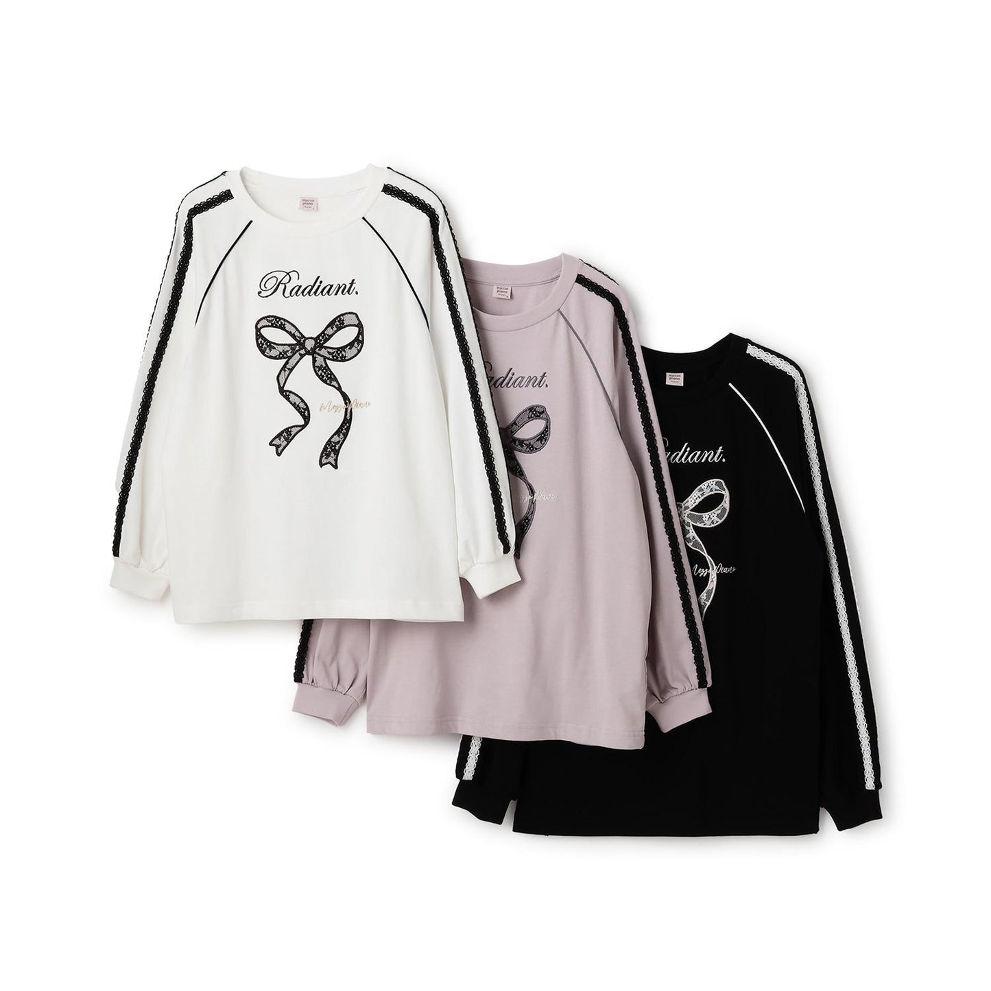 蕾絲蝴蝶結貼花長袖T恤