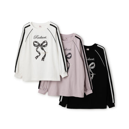 蕾絲蝴蝶結貼花長袖T恤