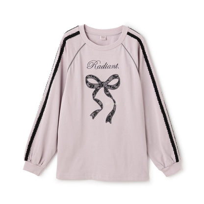 蕾絲蝴蝶結貼花長袖T恤