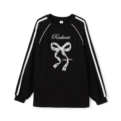 蕾絲蝴蝶結貼花長袖T恤