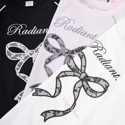 蕾絲蝴蝶結貼花長袖T恤