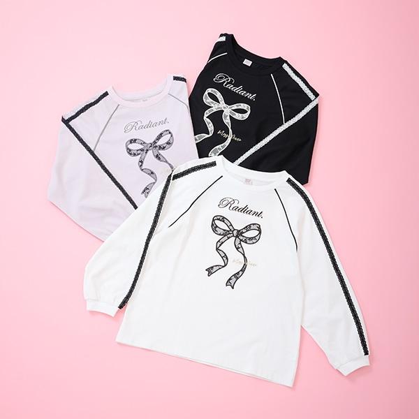 蕾絲蝴蝶結貼花長袖T恤