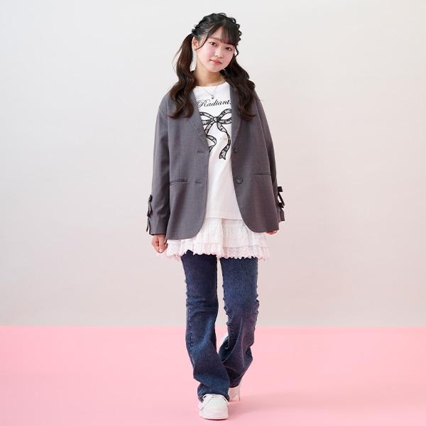 蕾絲蝴蝶結貼花長袖T恤