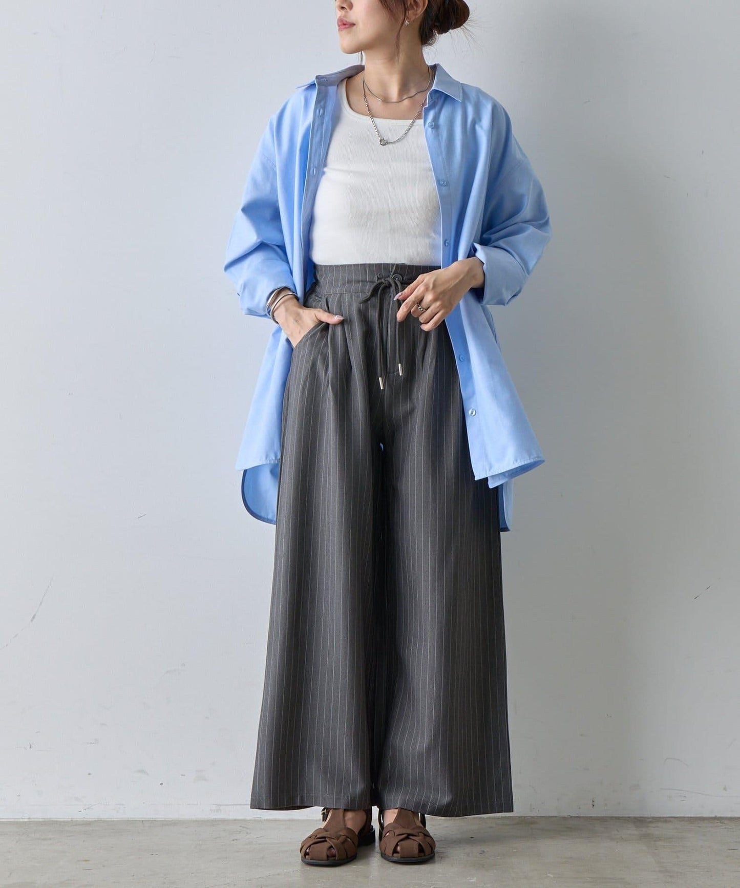 【AW】細條紋休閒褲