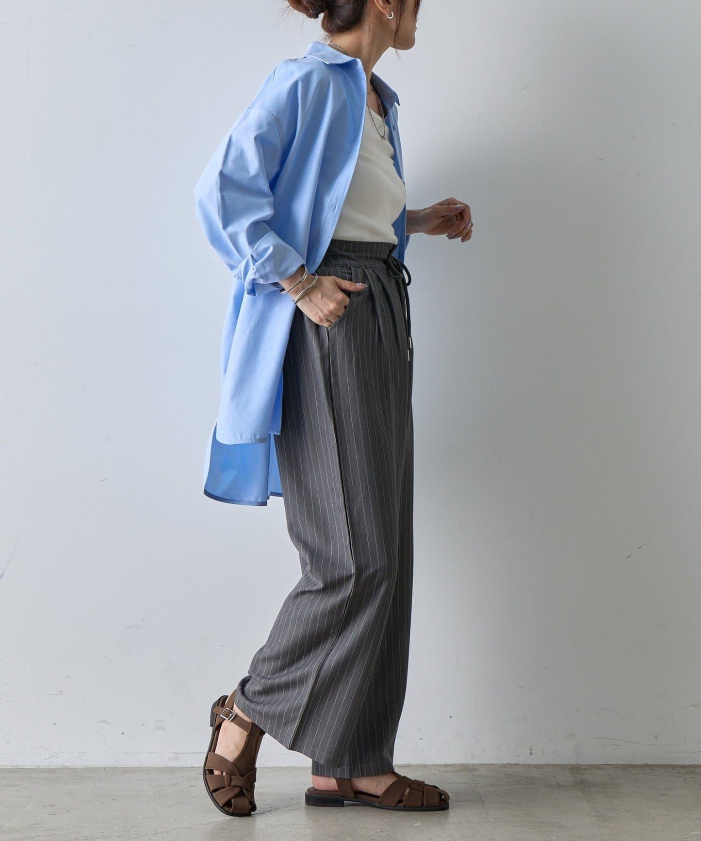 【AW】細條紋休閒褲