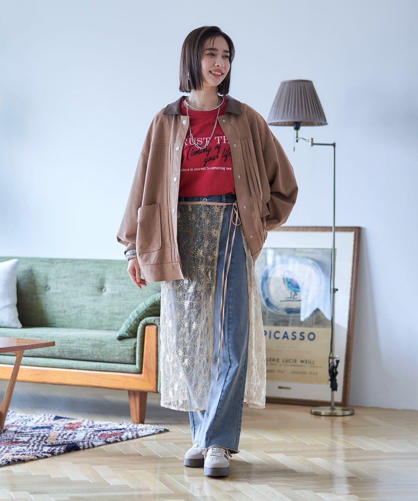 【nane】《サイズ展開有》直筒牛仔喇叭褲