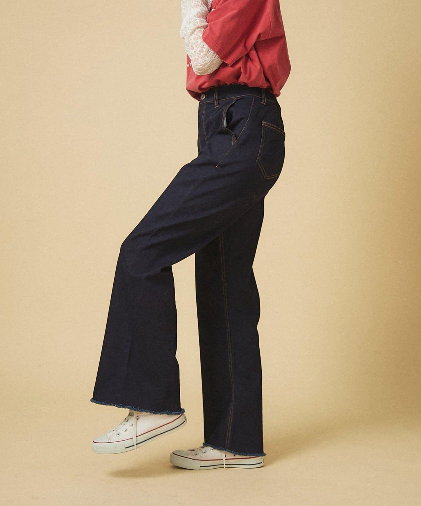 【nane】《サイズ展開有》直筒牛仔喇叭褲