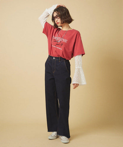 【nane】《サイズ展開有》直筒牛仔喇叭褲