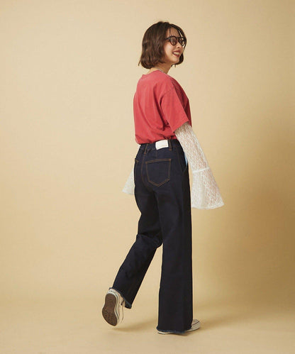 【nane】《サイズ展開有》直筒牛仔喇叭褲