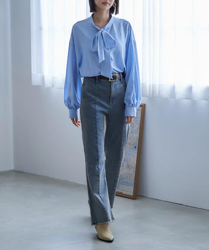 【nane】《サイズ展開有》直筒牛仔喇叭褲