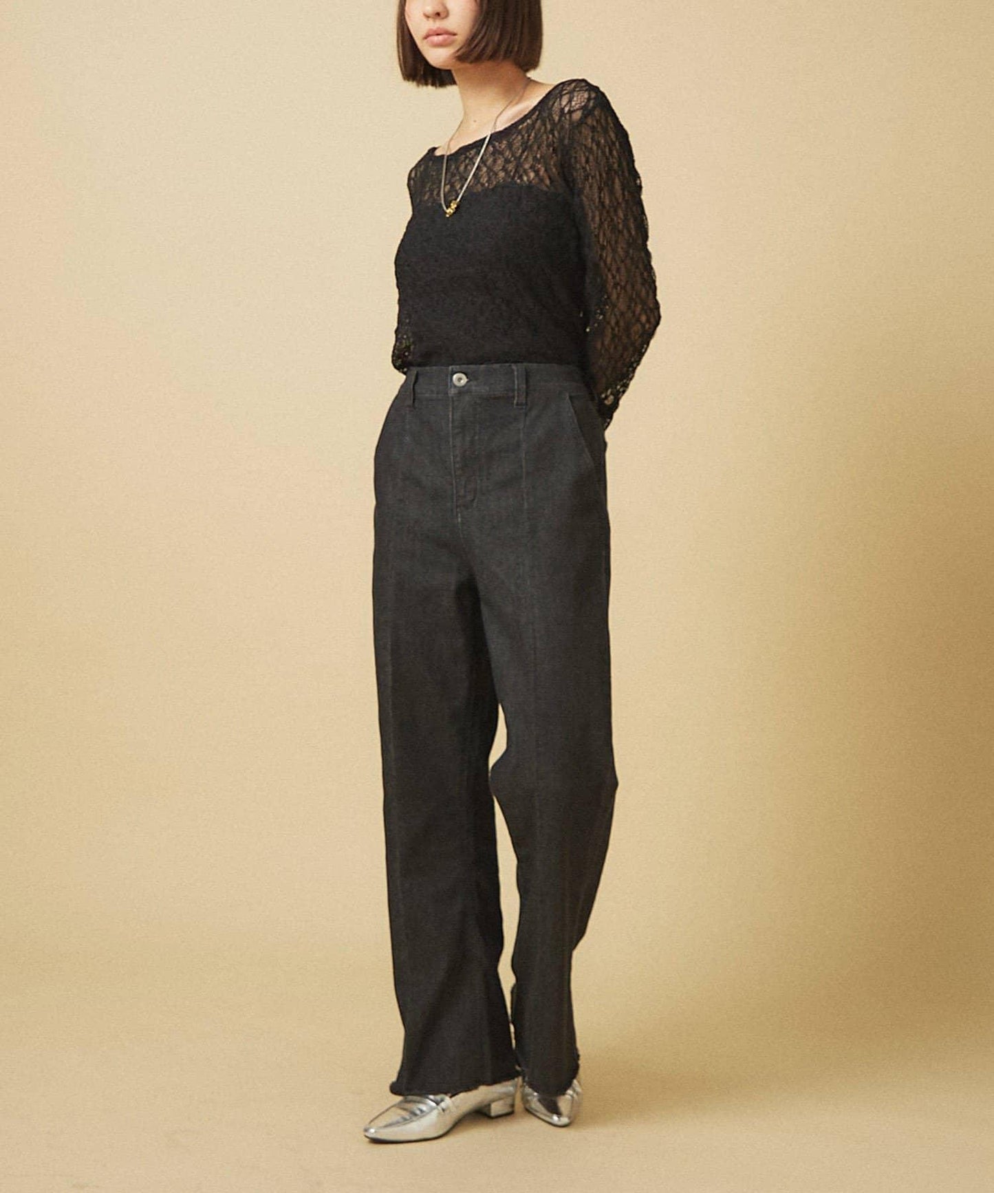 【nane】《サイズ展開有》直筒牛仔喇叭褲