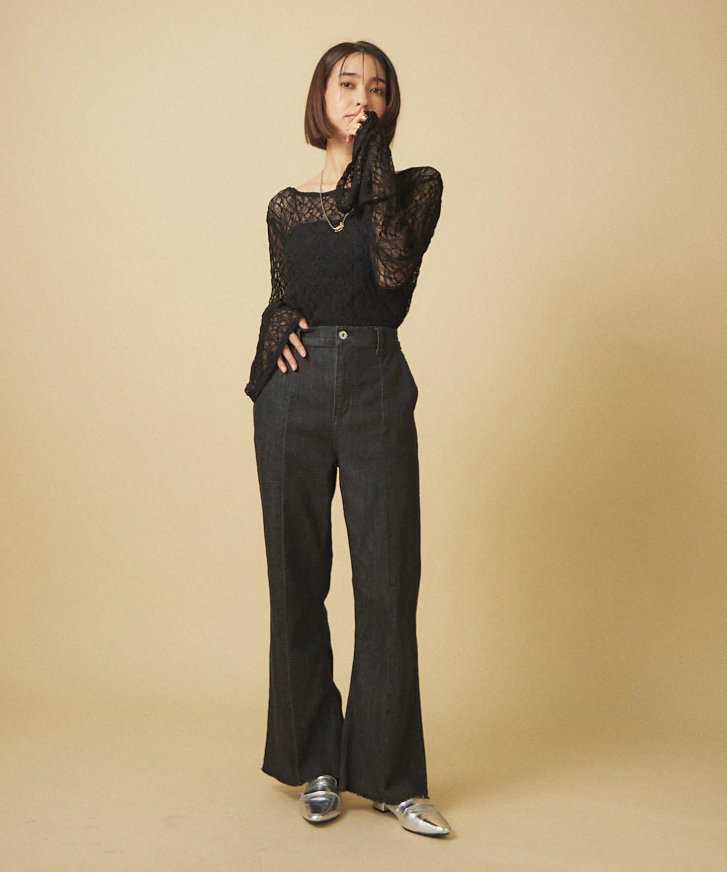 【nane】《サイズ展開有》直筒牛仔喇叭褲