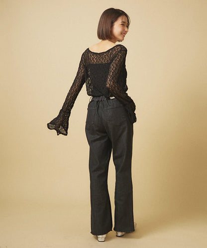 【nane】《サイズ展開有》直筒牛仔喇叭褲