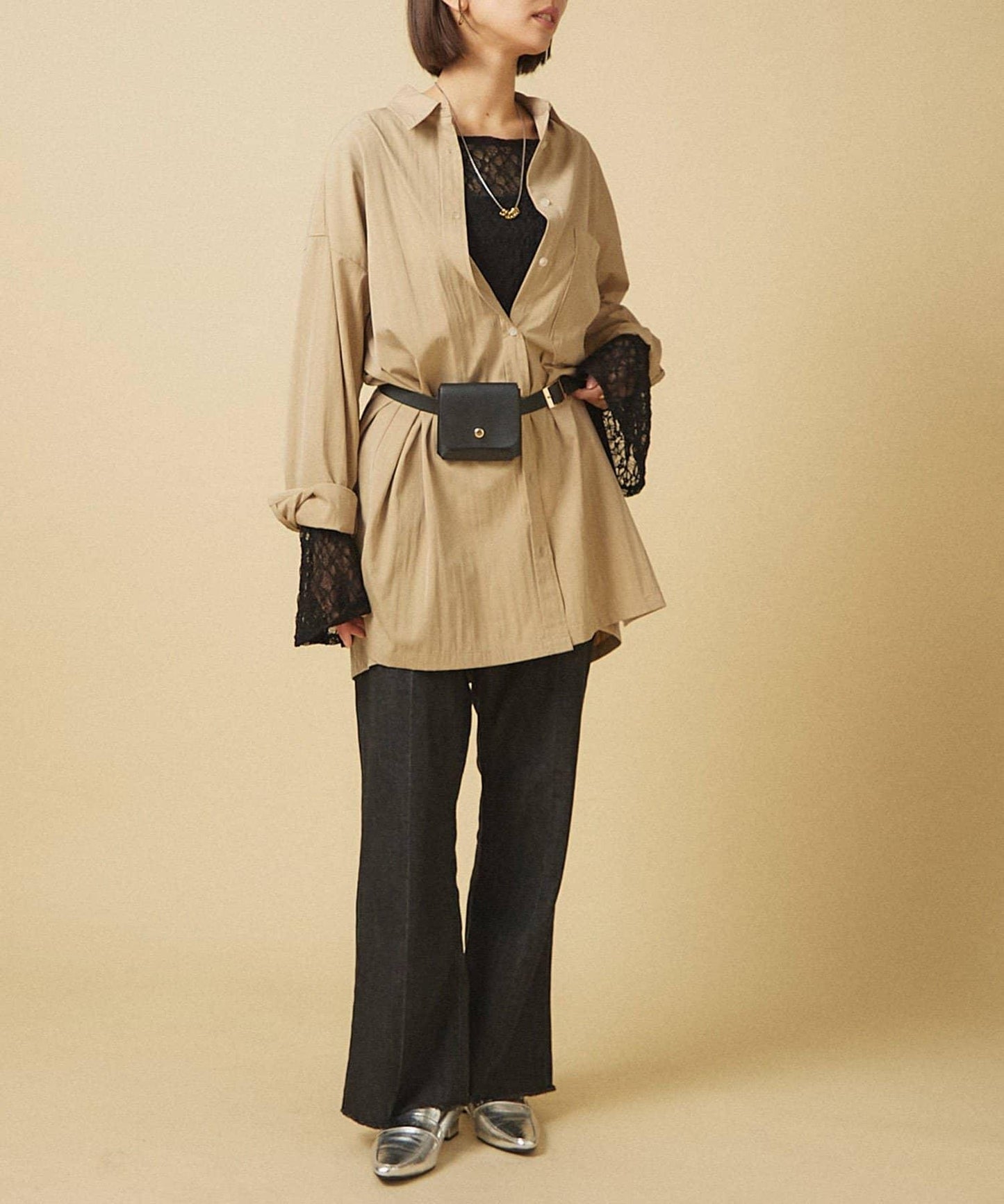 【nane】《サイズ展開有》直筒牛仔喇叭褲