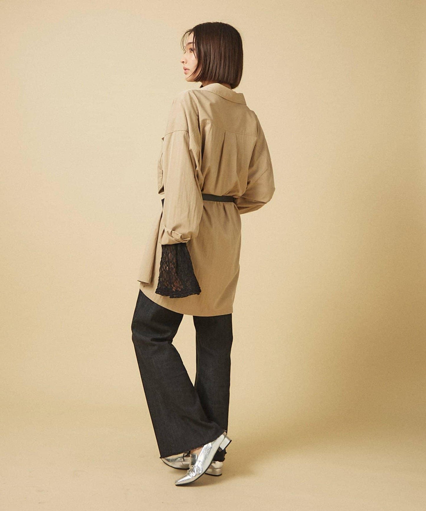 【nane】《サイズ展開有》直筒牛仔喇叭褲