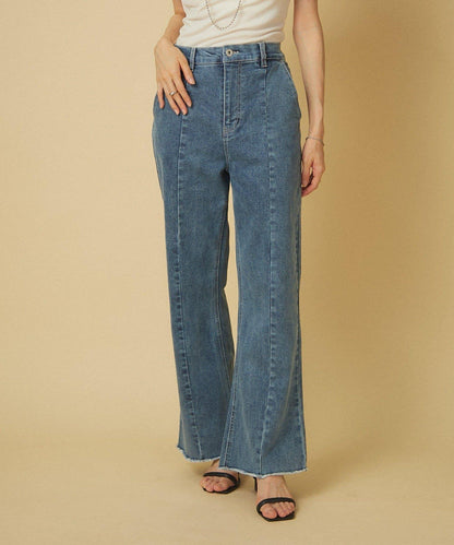 【nane】《サイズ展開有》直筒牛仔喇叭褲