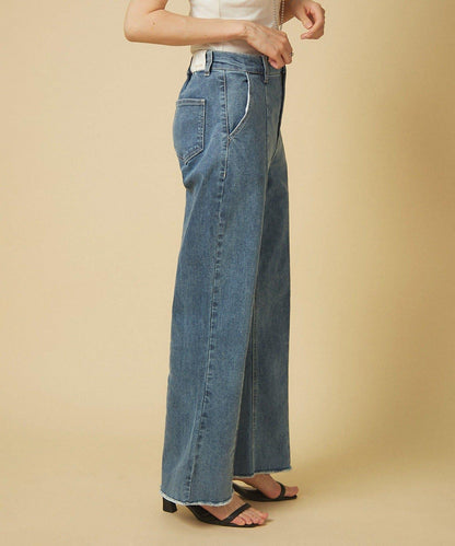 【nane】《サイズ展開有》直筒牛仔喇叭褲