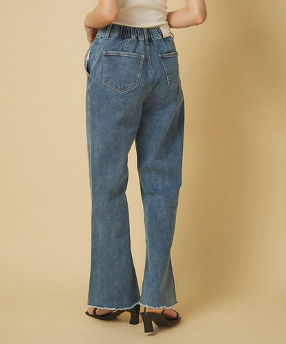 【nane】《サイズ展開有》直筒牛仔喇叭褲