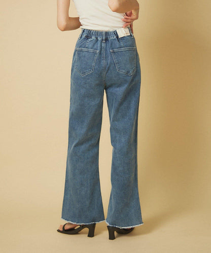 【nane】《サイズ展開有》直筒牛仔喇叭褲