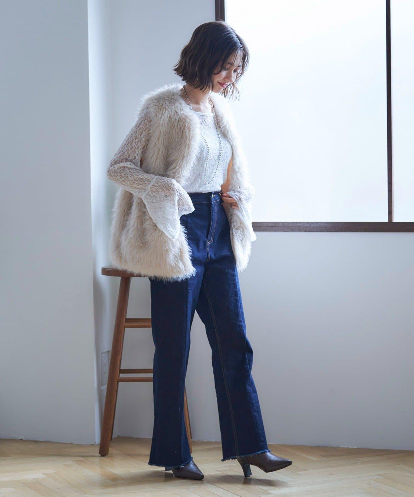 【nane】《サイズ展開有》直筒牛仔喇叭褲