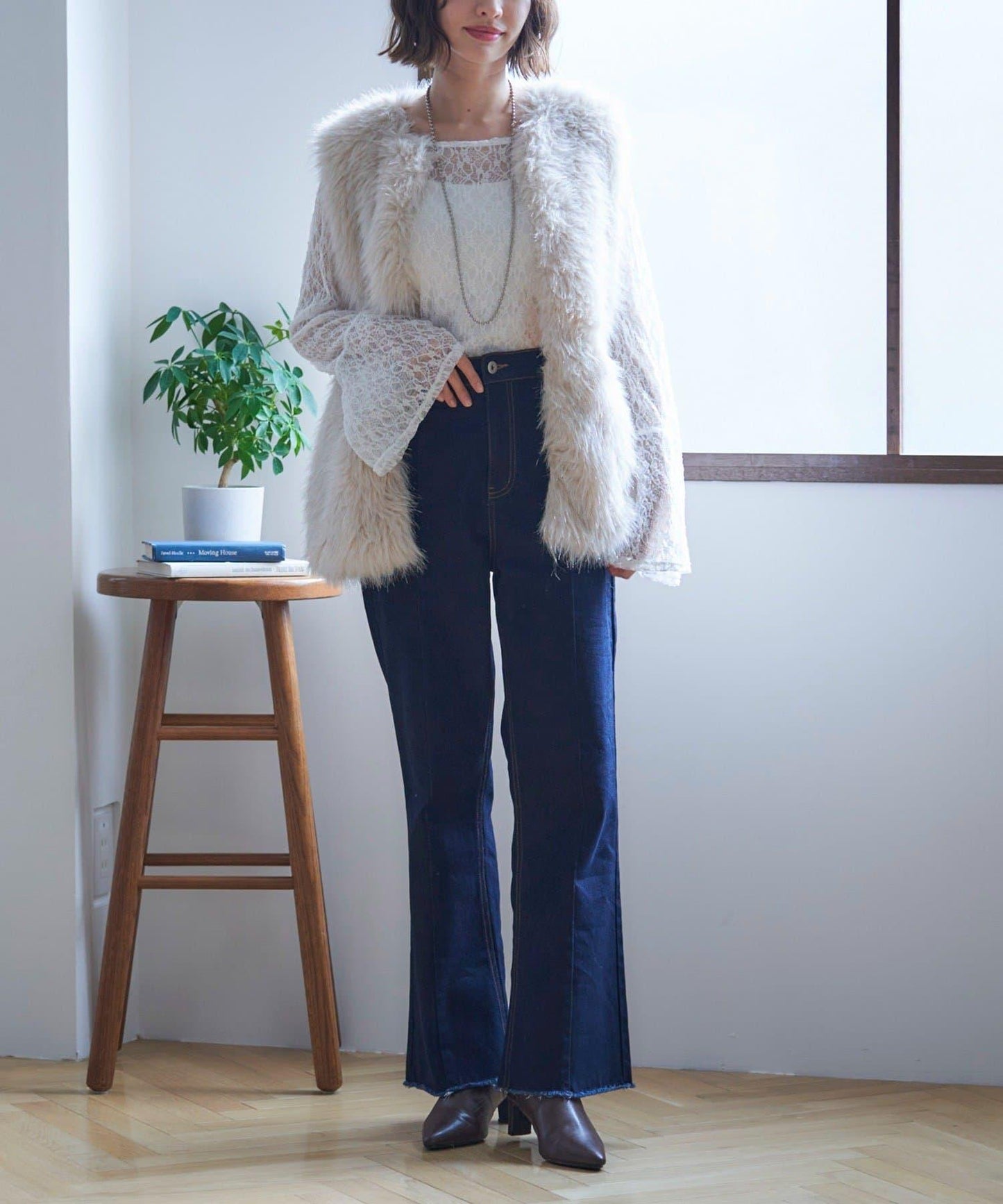 【nane】《サイズ展開有》直筒牛仔喇叭褲