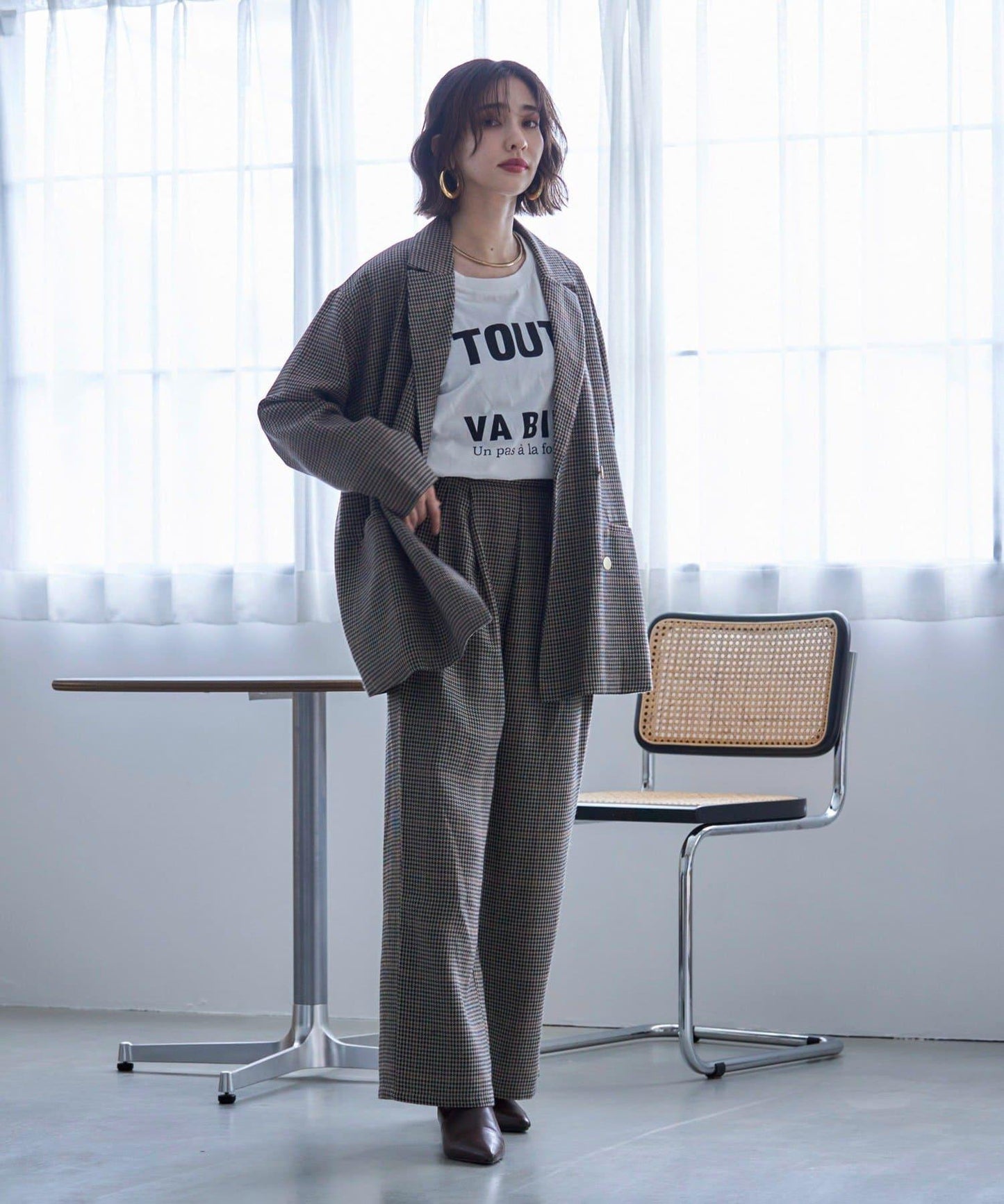 【SET UP對應】雙褶直筒褲