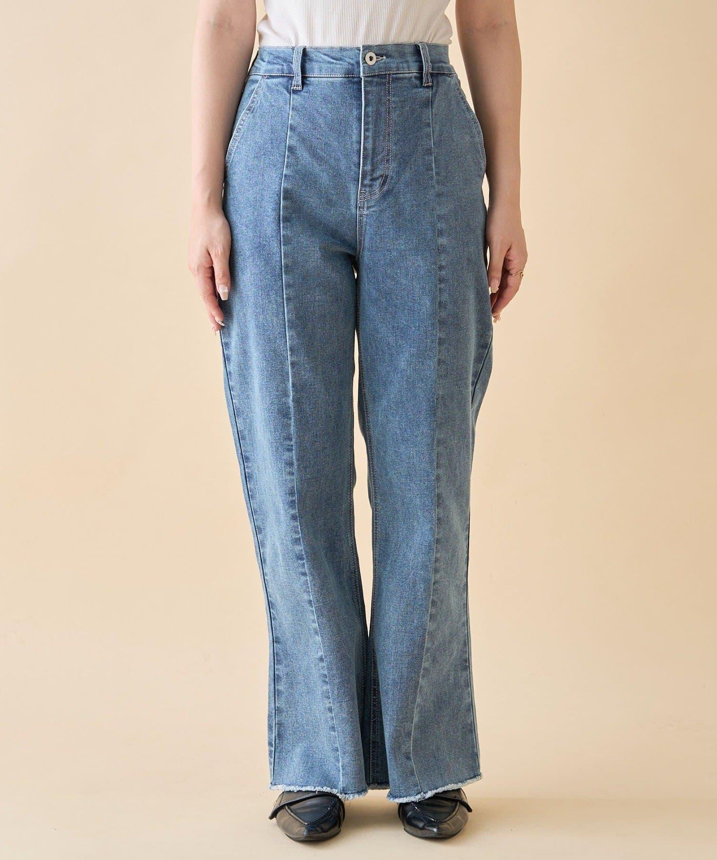 【nane】《サイズ展開有》直筒牛仔喇叭褲