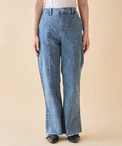【nane】《サイズ展開有》直筒牛仔喇叭褲