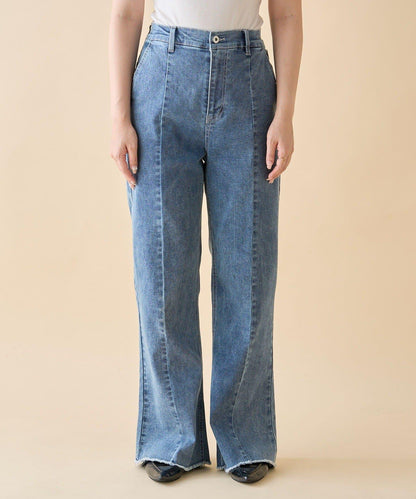 【nane】《サイズ展開有》直筒牛仔喇叭褲