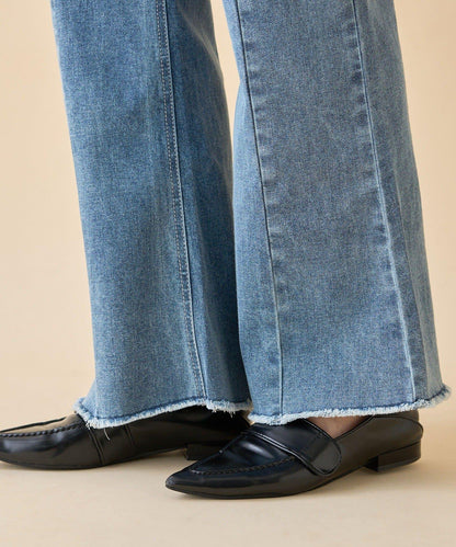 【nane】《サイズ展開有》直筒牛仔喇叭褲