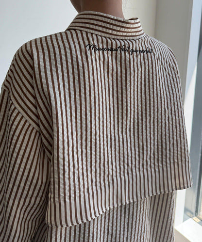 標誌刺繡條紋開領襯衫
