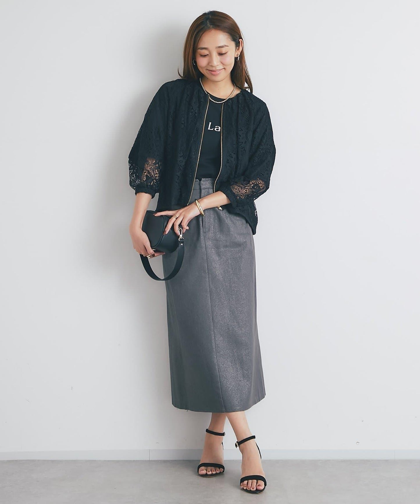 顯瘦日常百搭箔面斜紋布直筒裙