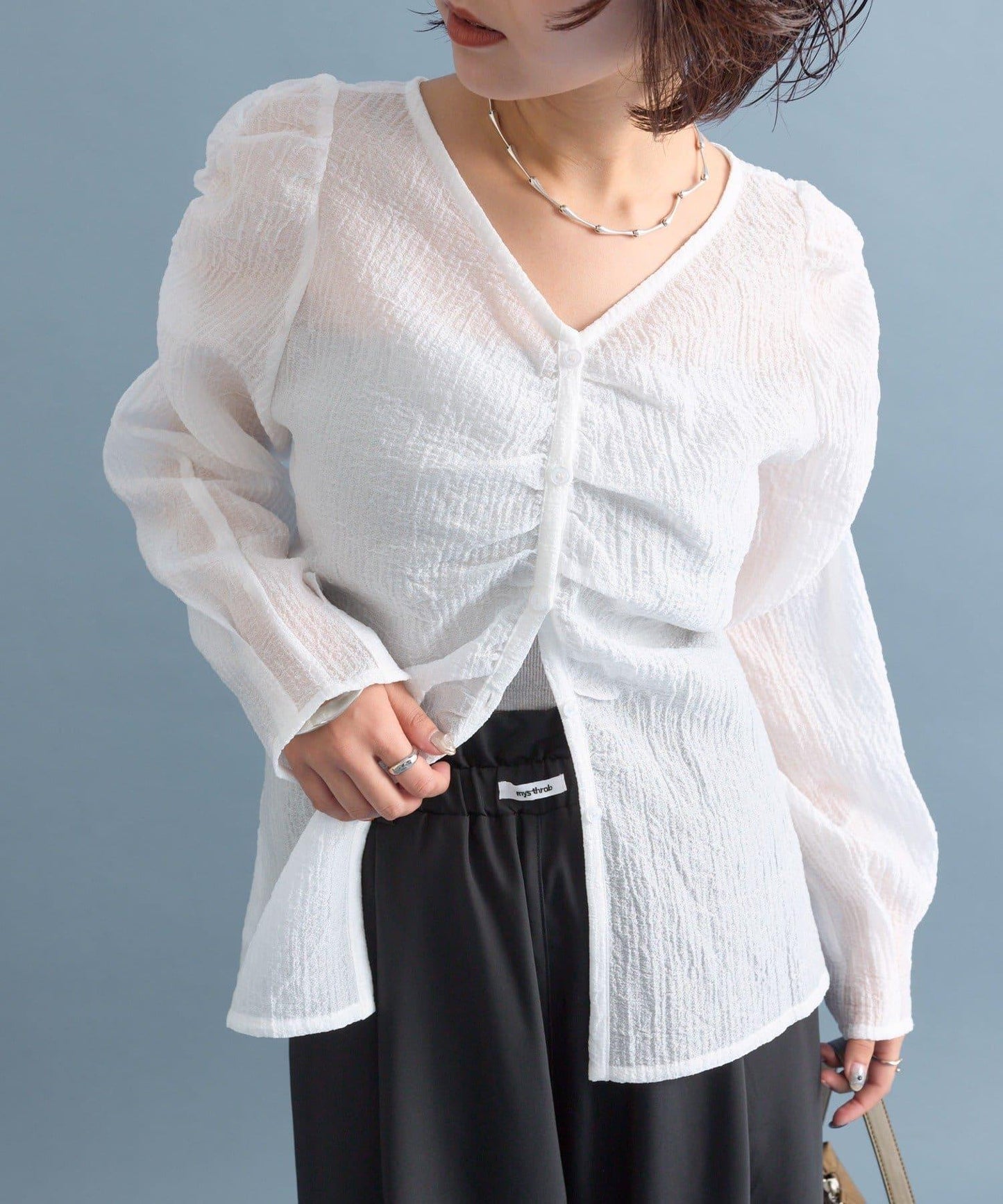 【mystic】V字褶皺襯衫