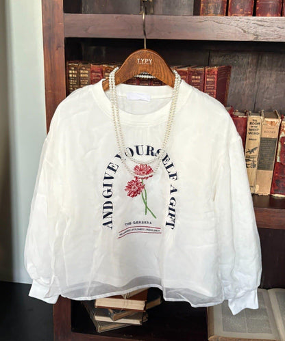 【KIDS】刺繡歐根紗疊層長袖T恤