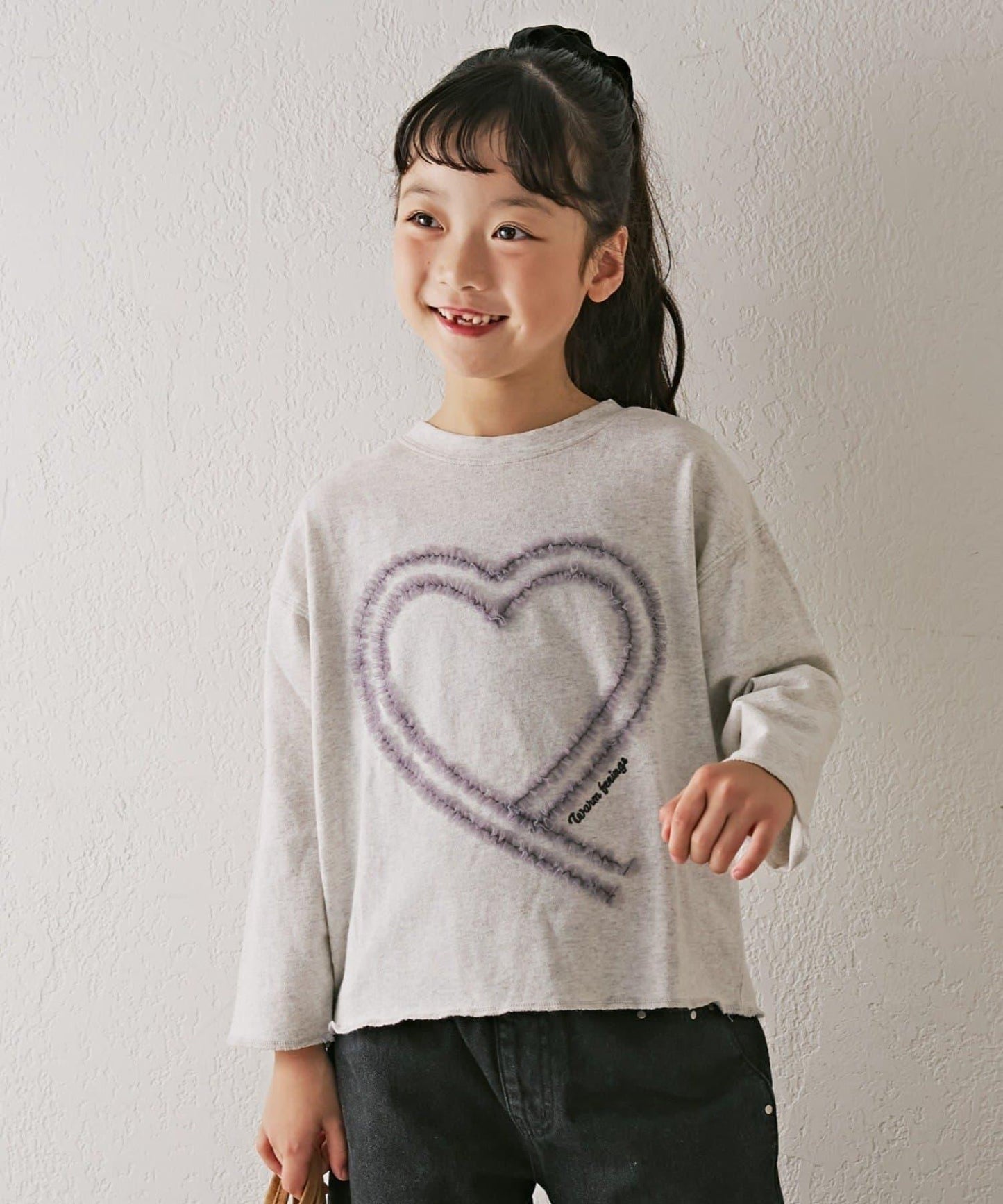 【KIDS】水洗工藝愛心圖案長袖T恤