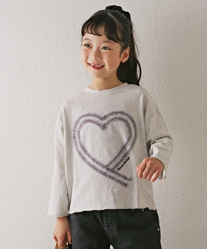 【KIDS】水洗工藝愛心圖案長袖T恤