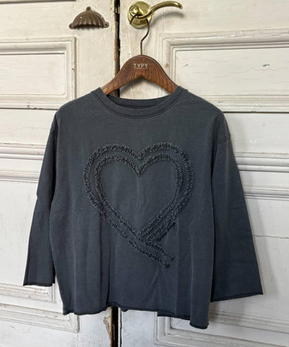 【KIDS】水洗工藝愛心圖案長袖T恤