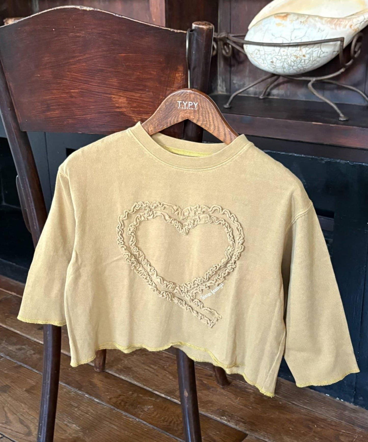 【KIDS】水洗工藝愛心圖案長袖T恤