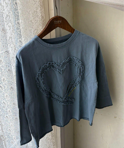 【KIDS】水洗工藝愛心圖案長袖T恤