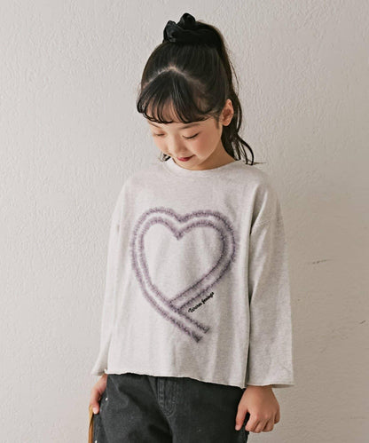 【KIDS】水洗工藝愛心圖案長袖T恤