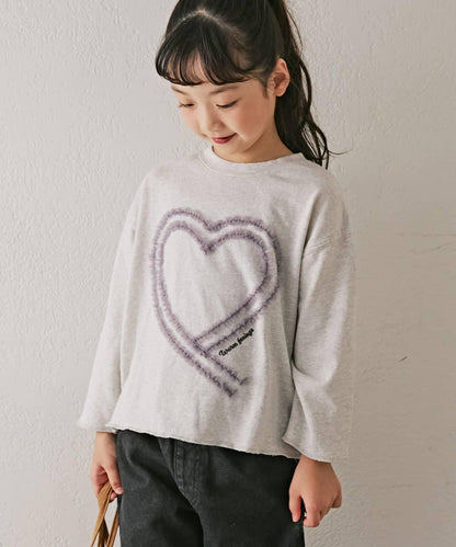 【KIDS】水洗工藝愛心圖案長袖T恤