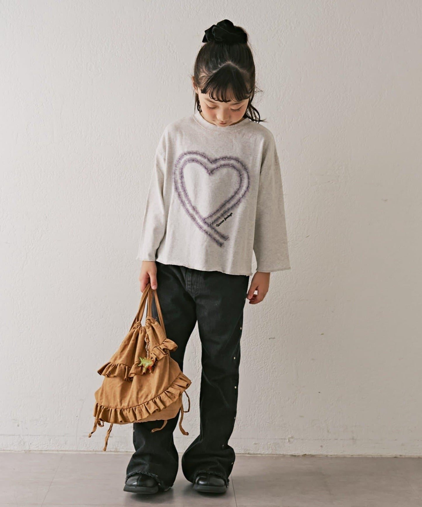 【KIDS】水洗工藝愛心圖案長袖T恤