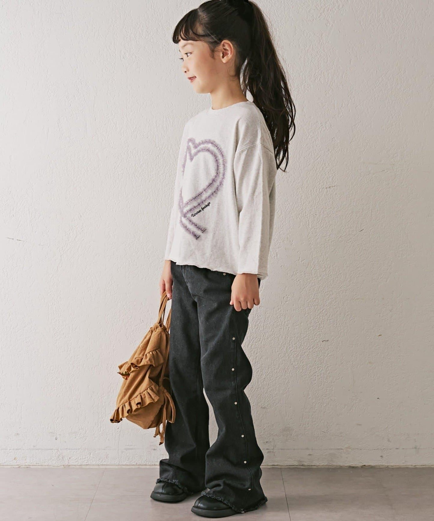 【KIDS】水洗工藝愛心圖案長袖T恤